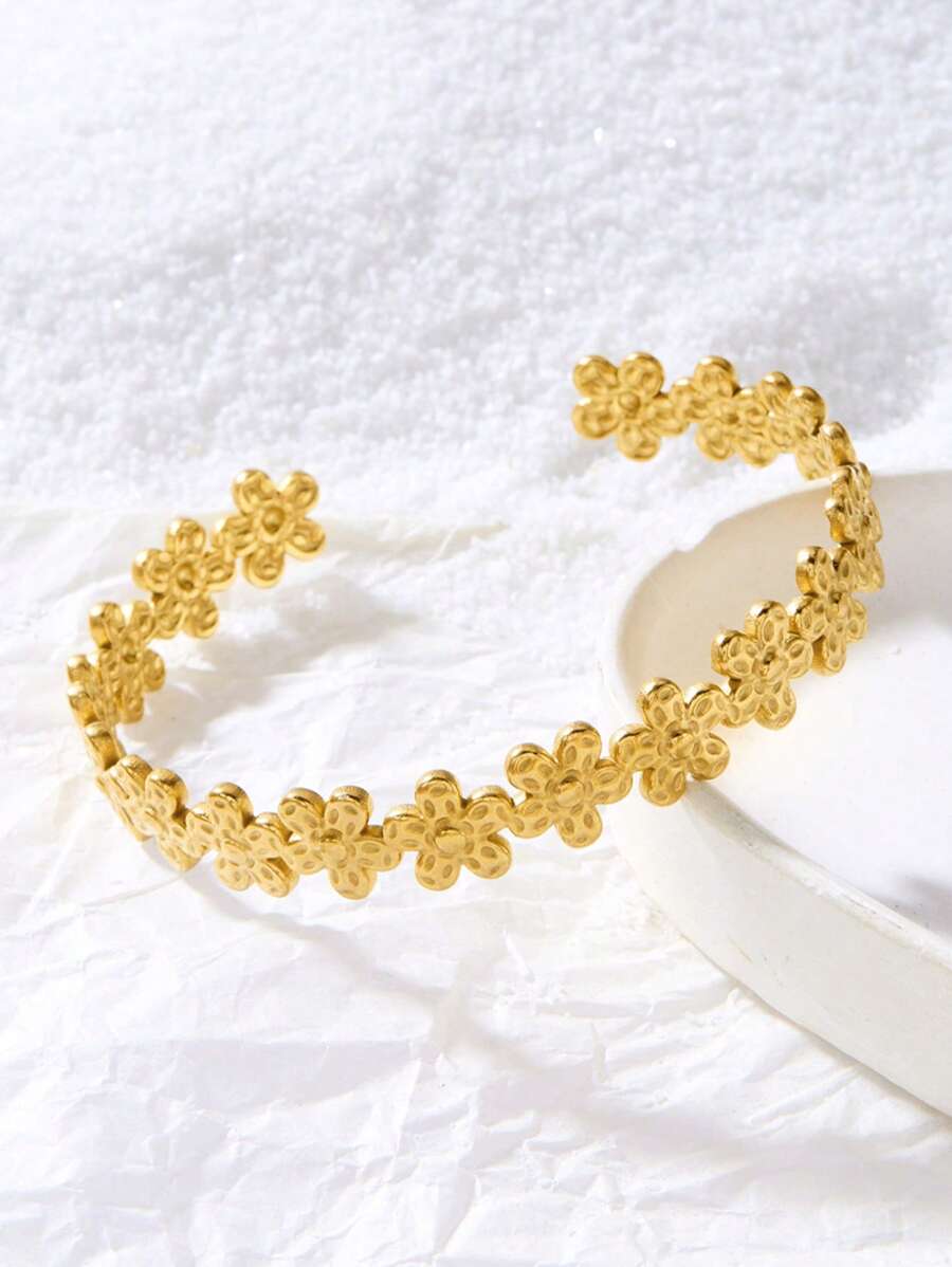 SHEIN سوار فولاذ مطلي ذهب 18 قيراط تصميم زهرة الأقحوان