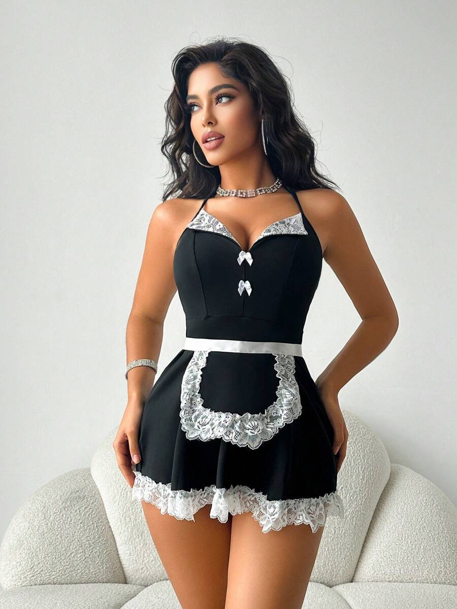 SHEIN Fantasy Costume زي تنكري اسود قطعتين فستان وقبعة
