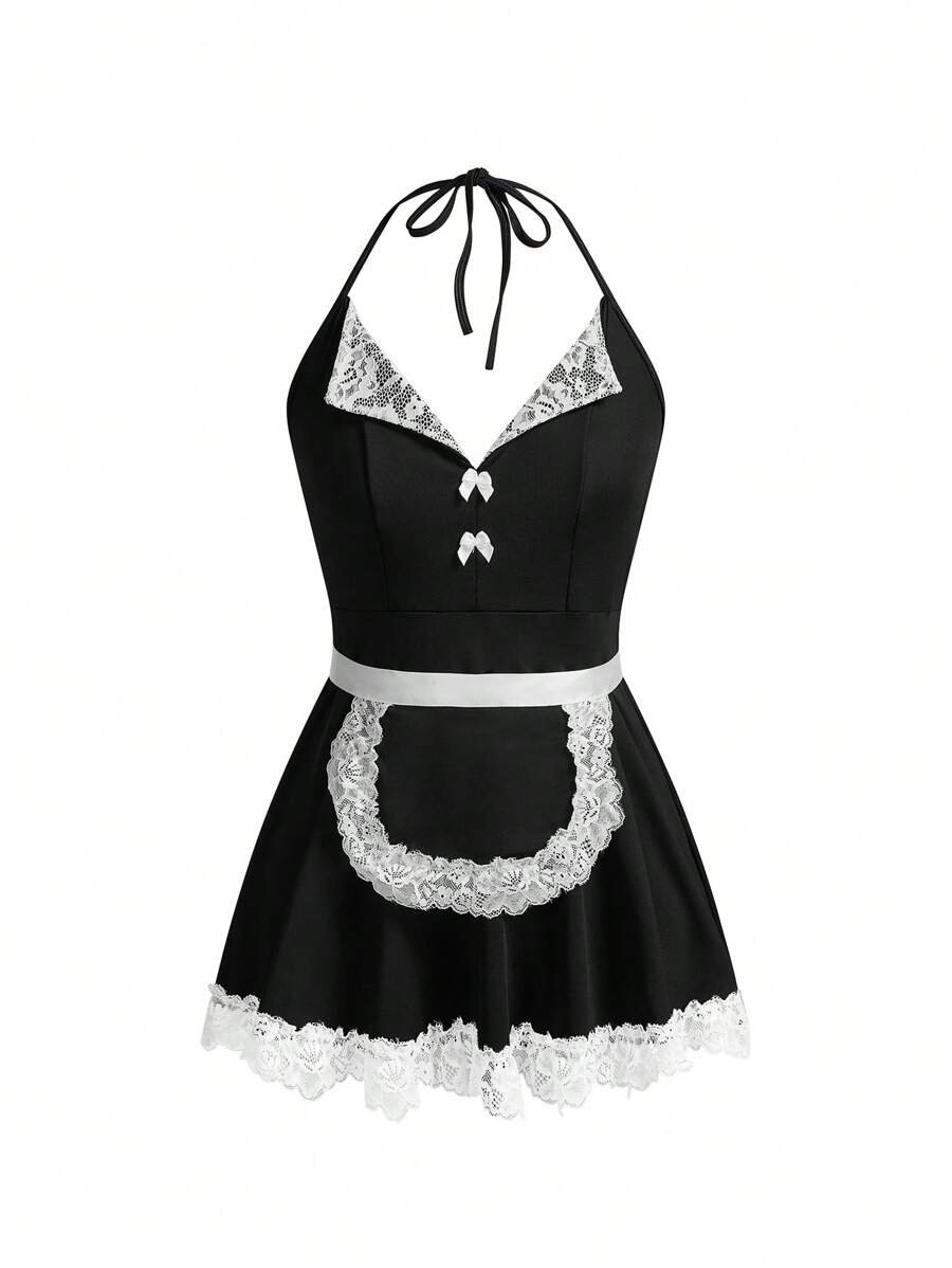 SHEIN Fantasy Costume زي تنكري اسود قطعتين فستان وقبعة