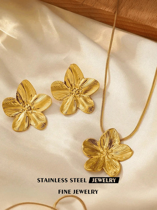 SHEIN مجوهرات بتصميم زهرة فولاذ ذهبي خماسية البتلات