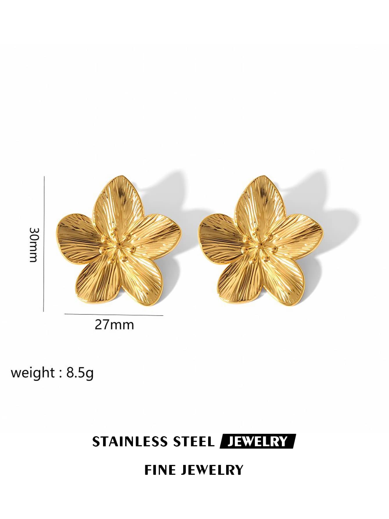 SHEIN مجوهرات بتصميم زهرة فولاذ ذهبي خماسية البتلات