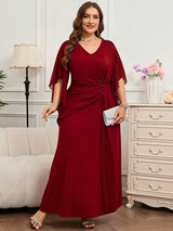 SHEIN Reflora فستان أحمر طويل للمقاسات الكبيرة بأكمام كشكشة