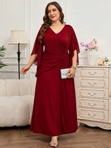 SHEIN Reflora فستان أحمر طويل للمقاسات الكبيرة بأكمام كشكشة