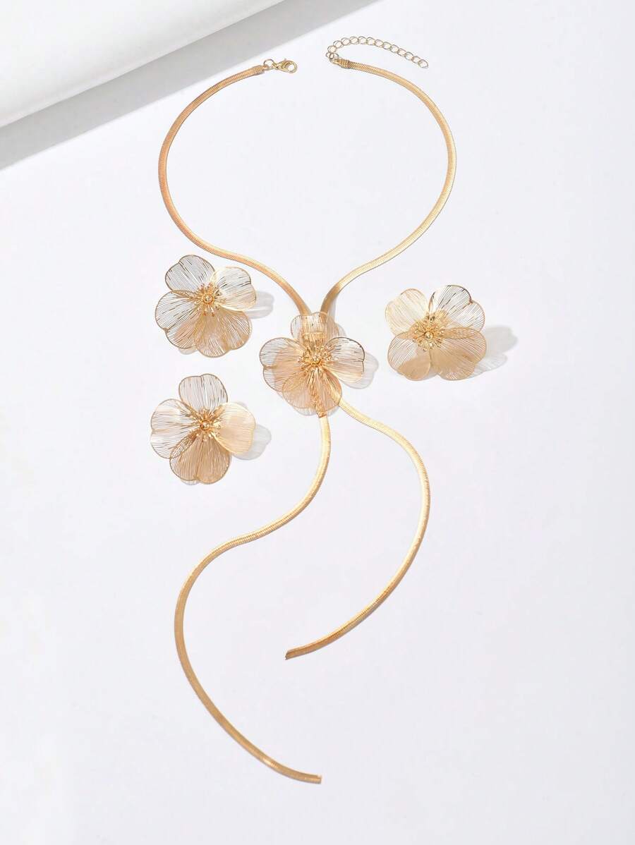 SHEIN مجموعة مجوهرات 4 قطع ذهبية أنيقة