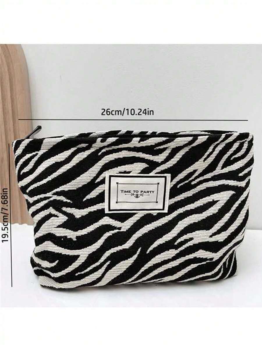 SHEIN حقيبة مكياج نسائية محمولة بنمط زيبرا (أسود)