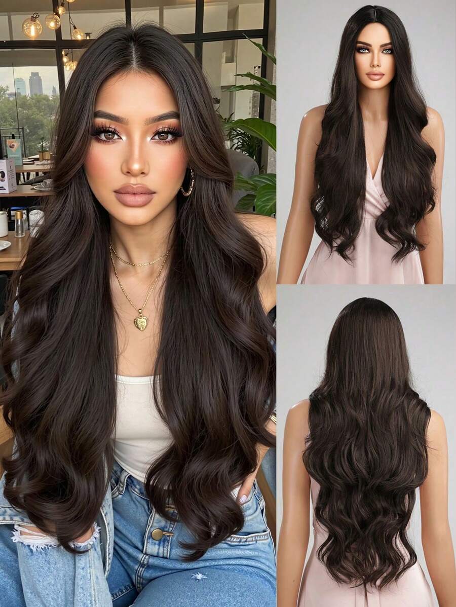 SHEIN باروكة بنية 28 بوصة كيرلي طويلة مقاومة للحرارة