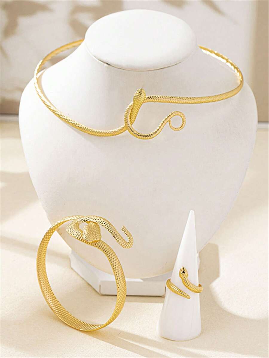 SHEIN مجموعة مجوهرات أساور وخواتم ثعبان