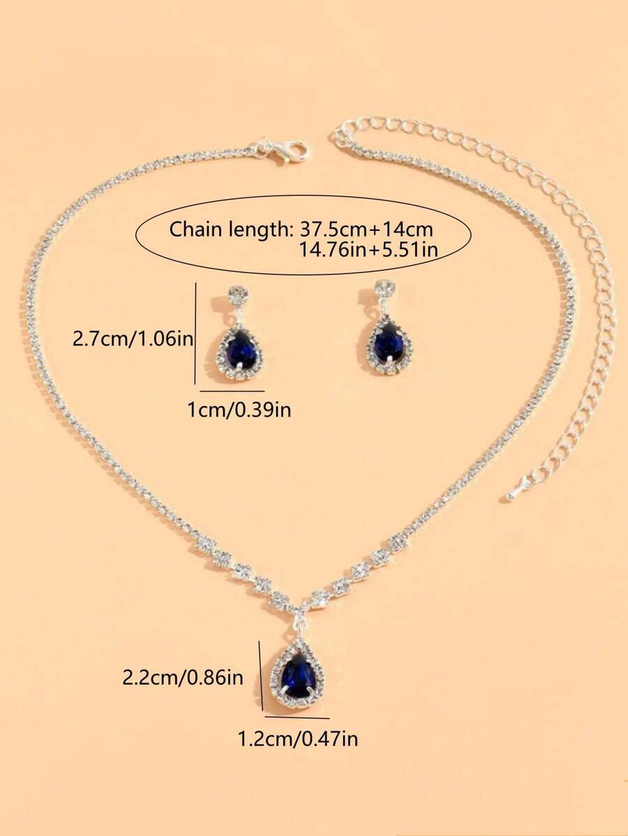 SHEIN طقم عقد وأقراط قطرة دموع زرقاء عتيق