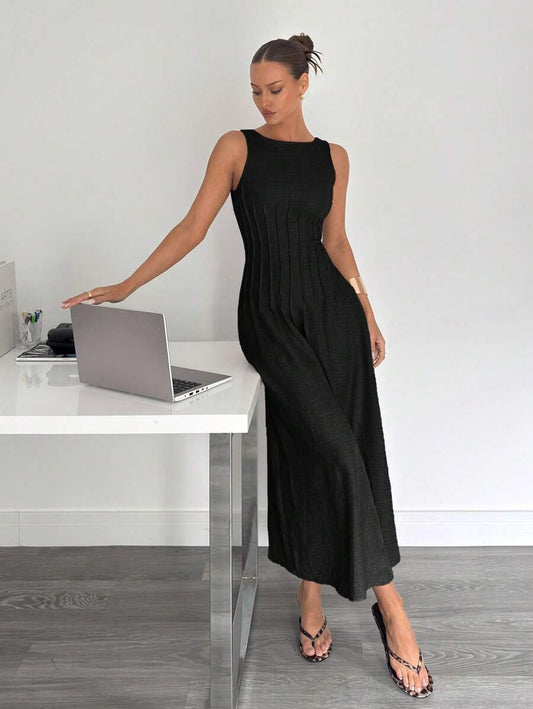 SHEIN Siren Gaze فستان أسود طويل بخصر ضيق أنيق