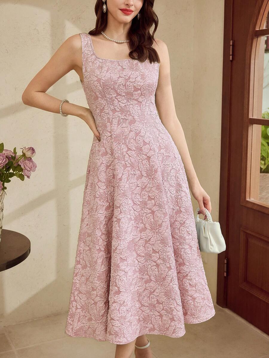 SHEIN Vintamour فستان جاكار بنقشة زهور باللون الوردي