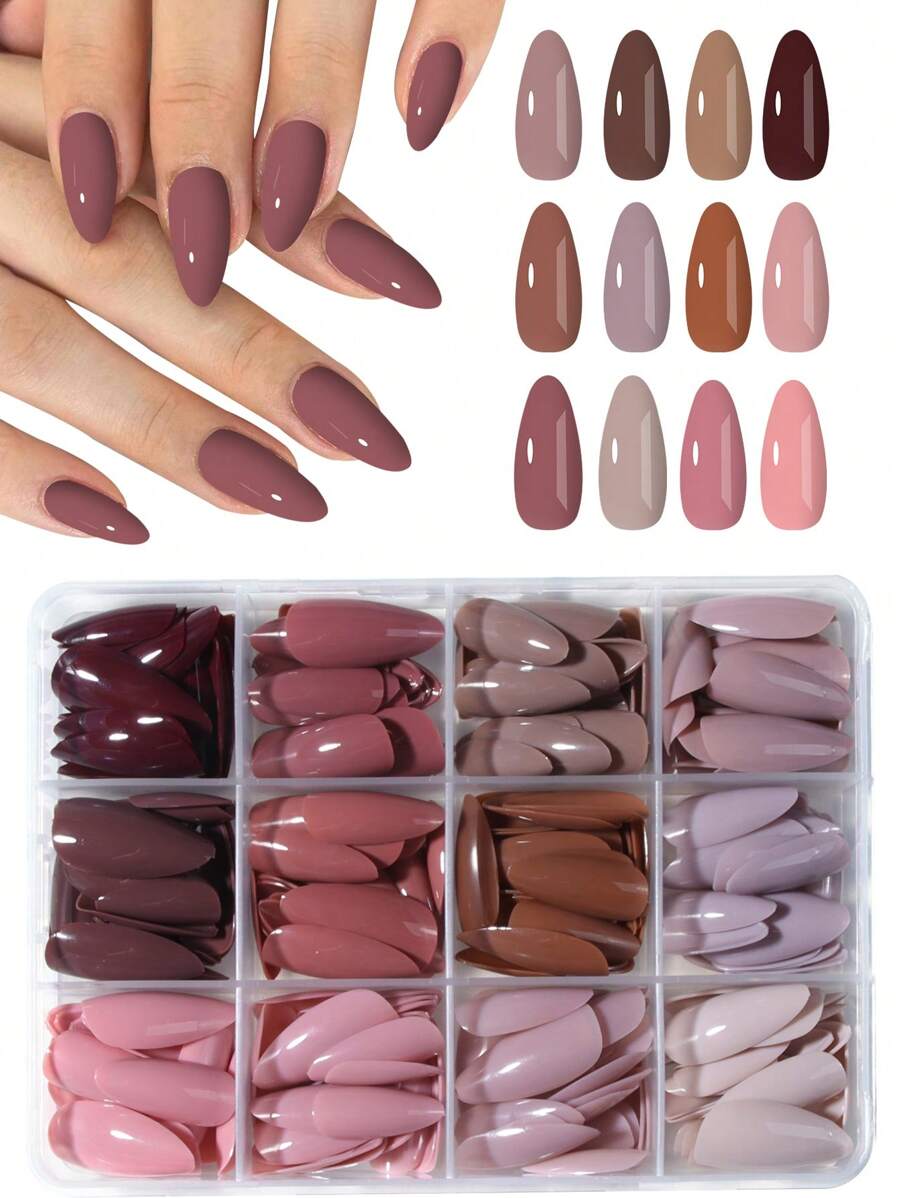 SHEIN أظافر 288 قطعة أكريليك طويلة بتصميم لامع للتركيب السريع