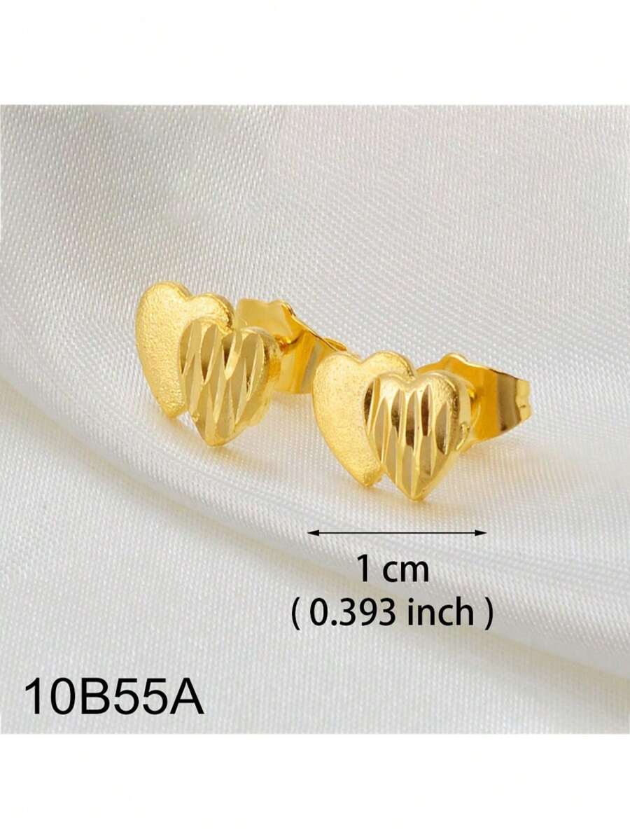 SHEIN زوج أقراط صغيرة بشكل قلب ذهبي
