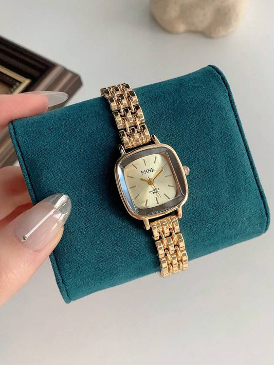 SHEIN ساعة نسائية ستانلس ستيل بقرص مربع كلاسيكي كوارتز