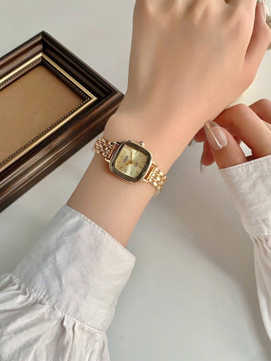 SHEIN ساعة نسائية ستانلس ستيل بقرص مربع كلاسيكي كوارتز