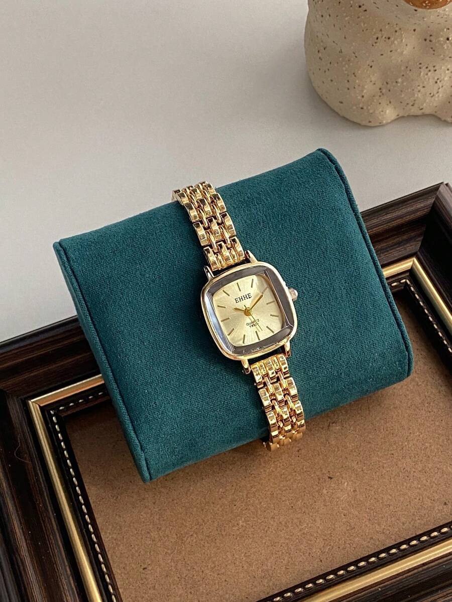 SHEIN ساعة نسائية ستانلس ستيل بقرص مربع كلاسيكي كوارتز