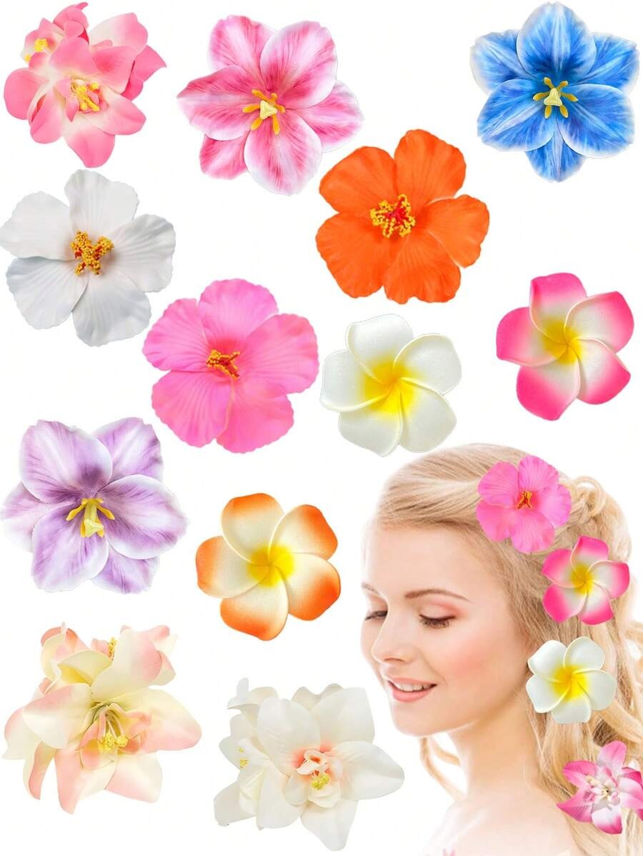 SHEIN أغطية شعر زهور استوائية 4 قطع