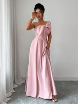 SHEIN ELENZGA فستان وردي أنيق بخصر عقدة منحرف التصميم وفيونكة