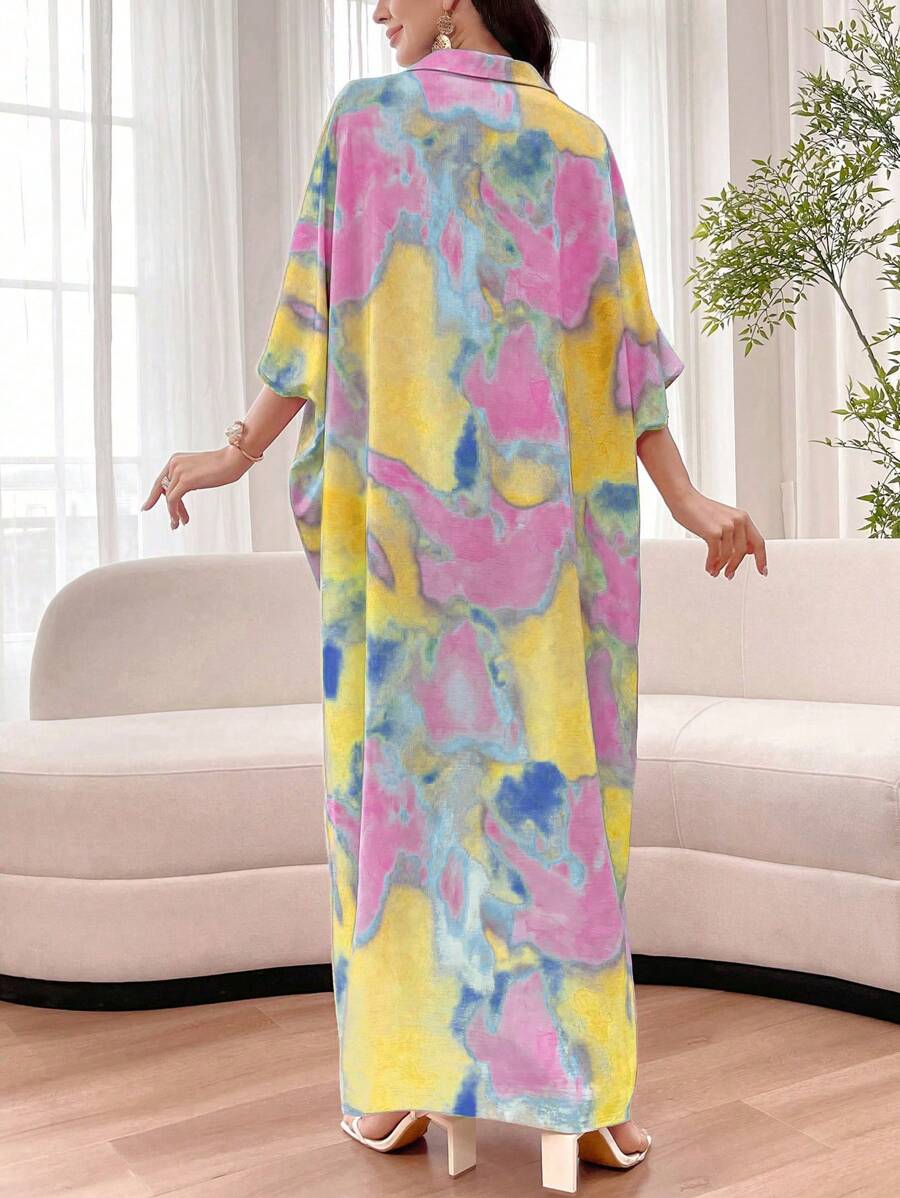 SHEIN Al Najma فستان بولو قصير الأكمام بتصميم تاي داي فضفاض