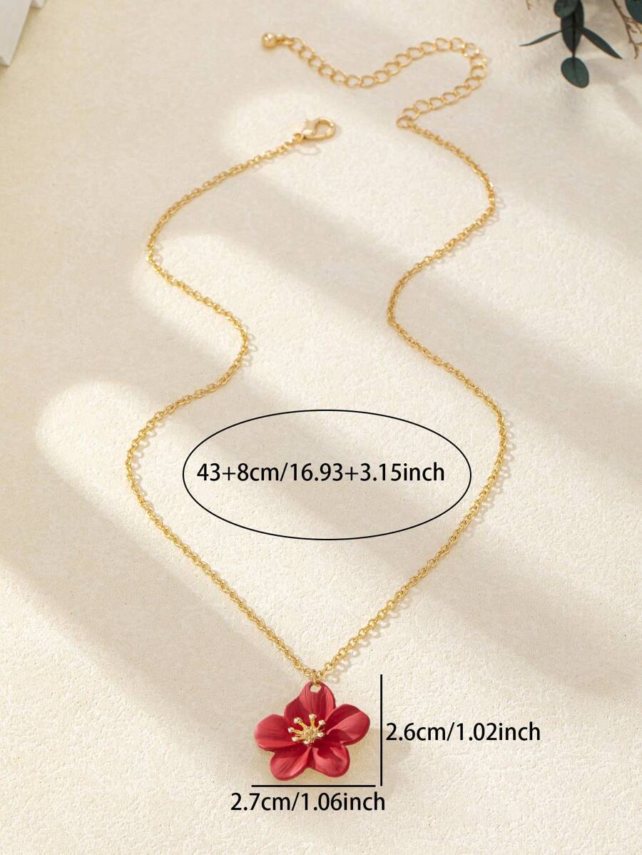SHEIN قلادة حمراء زهرة خماسية الأوراق