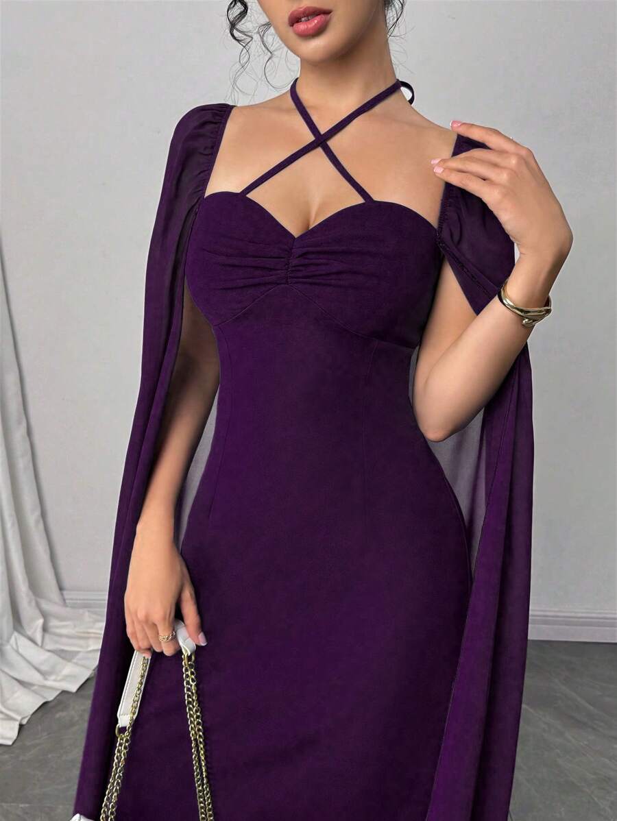 SHEIN Modelyn فستان طويل ارجواني بخصر متناسق وقصة جذابة