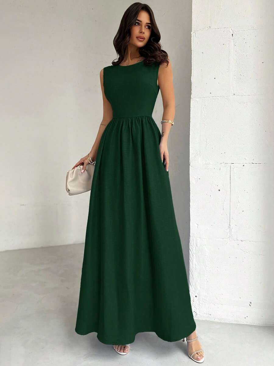 SHEIN Firerie فستان ماكسي أخضر بخصر محدد أنيق