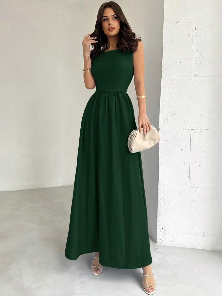 SHEIN Firerie فستان ماكسي أخضر بخصر محدد أنيق