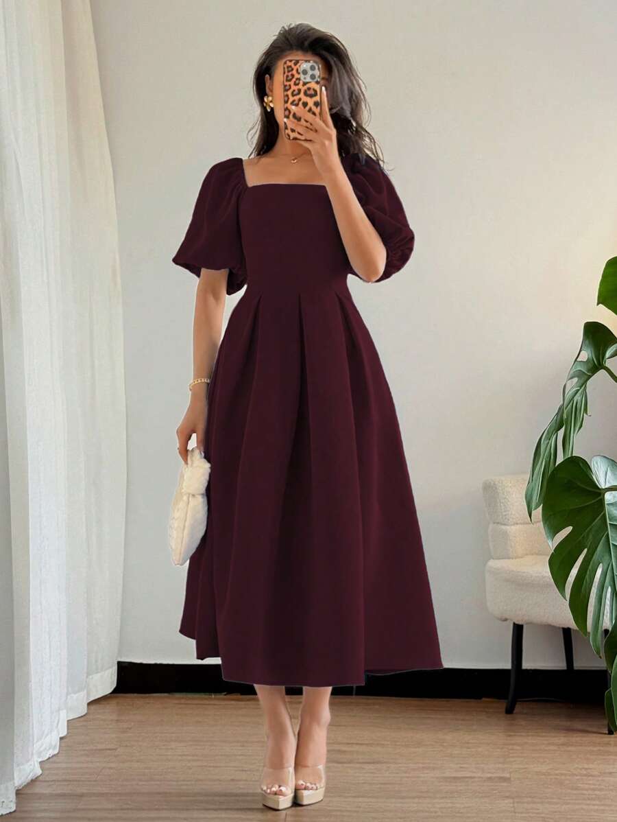 SHEIN Glyssa فستان أنيق بأكمام منتفخة قصيرة