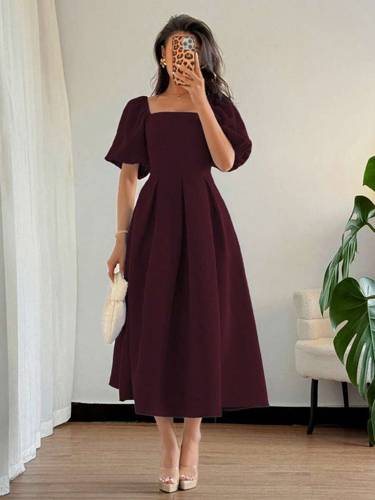 SHEIN Glyssa فستان أنيق بأكمام منتفخة قصيرة