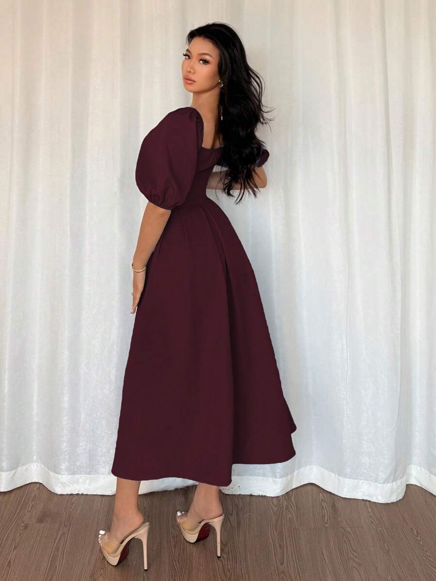SHEIN Glyssa فستان أنيق بأكمام منتفخة قصيرة