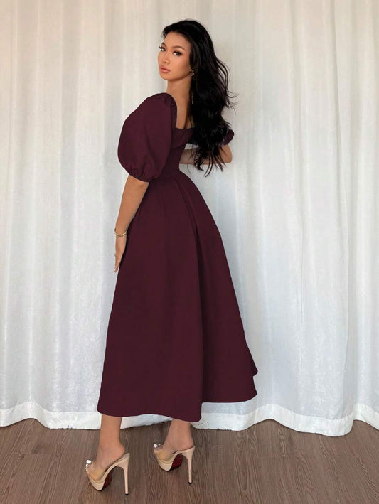 SHEIN Glyssa فستان أنيق بأكمام منتفخة قصيرة