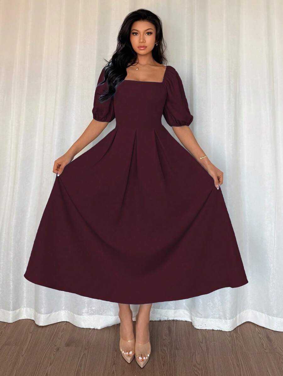 SHEIN Glyssa فستان أنيق بأكمام منتفخة قصيرة