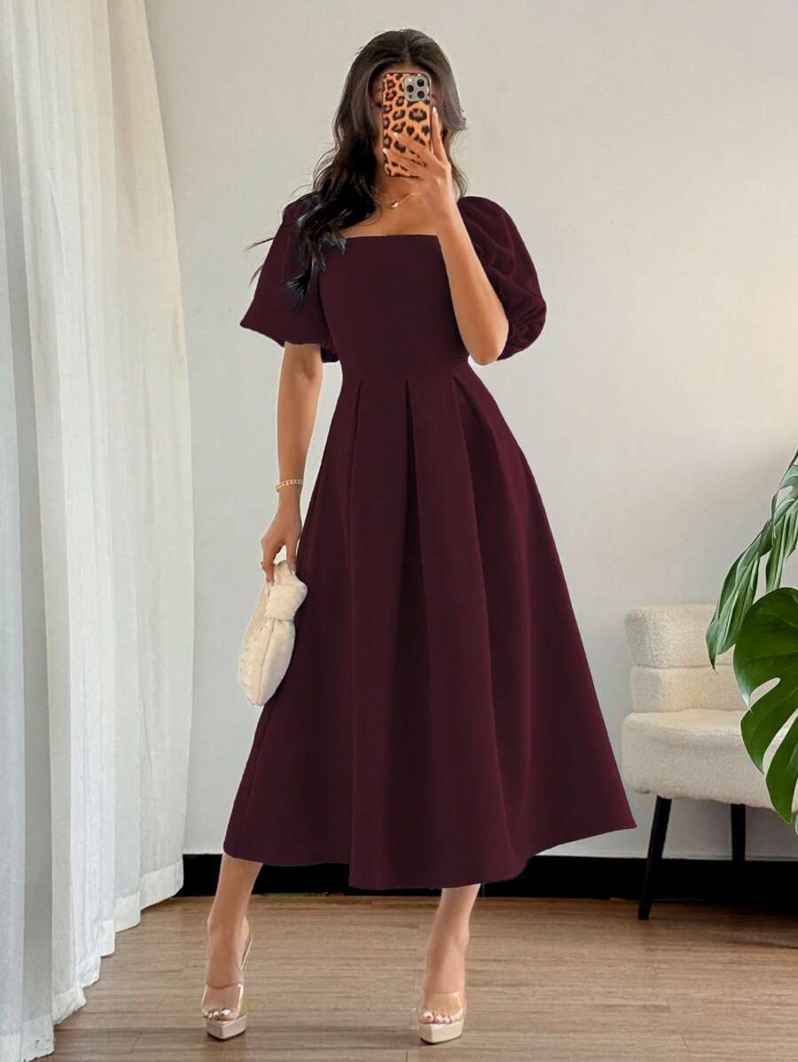 SHEIN Glyssa فستان أنيق بأكمام منتفخة قصيرة