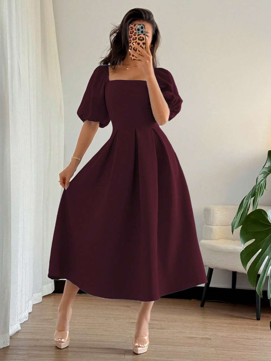 SHEIN Glyssa فستان أنيق بأكمام منتفخة قصيرة