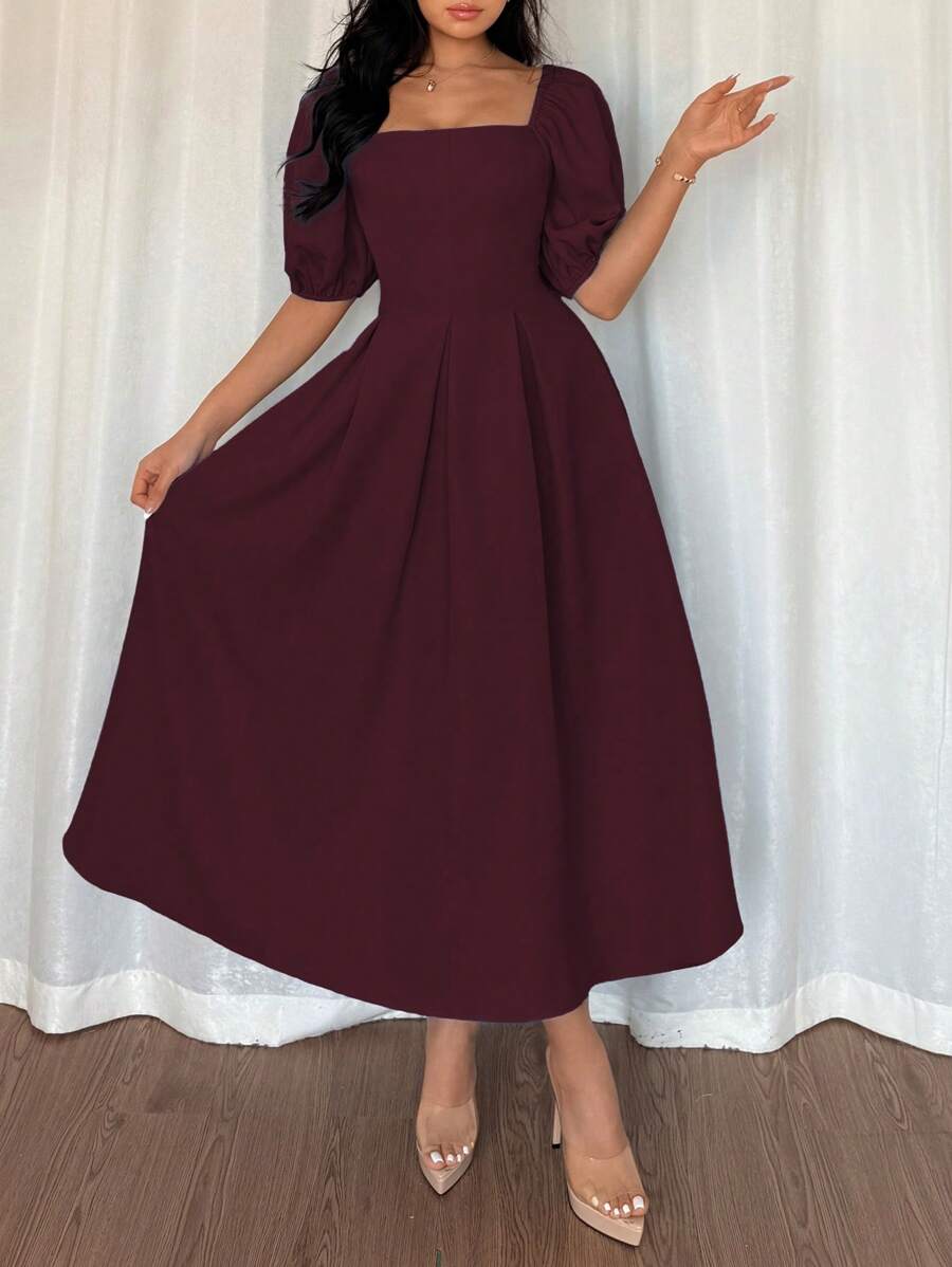 SHEIN Glyssa فستان أنيق بأكمام منتفخة قصيرة