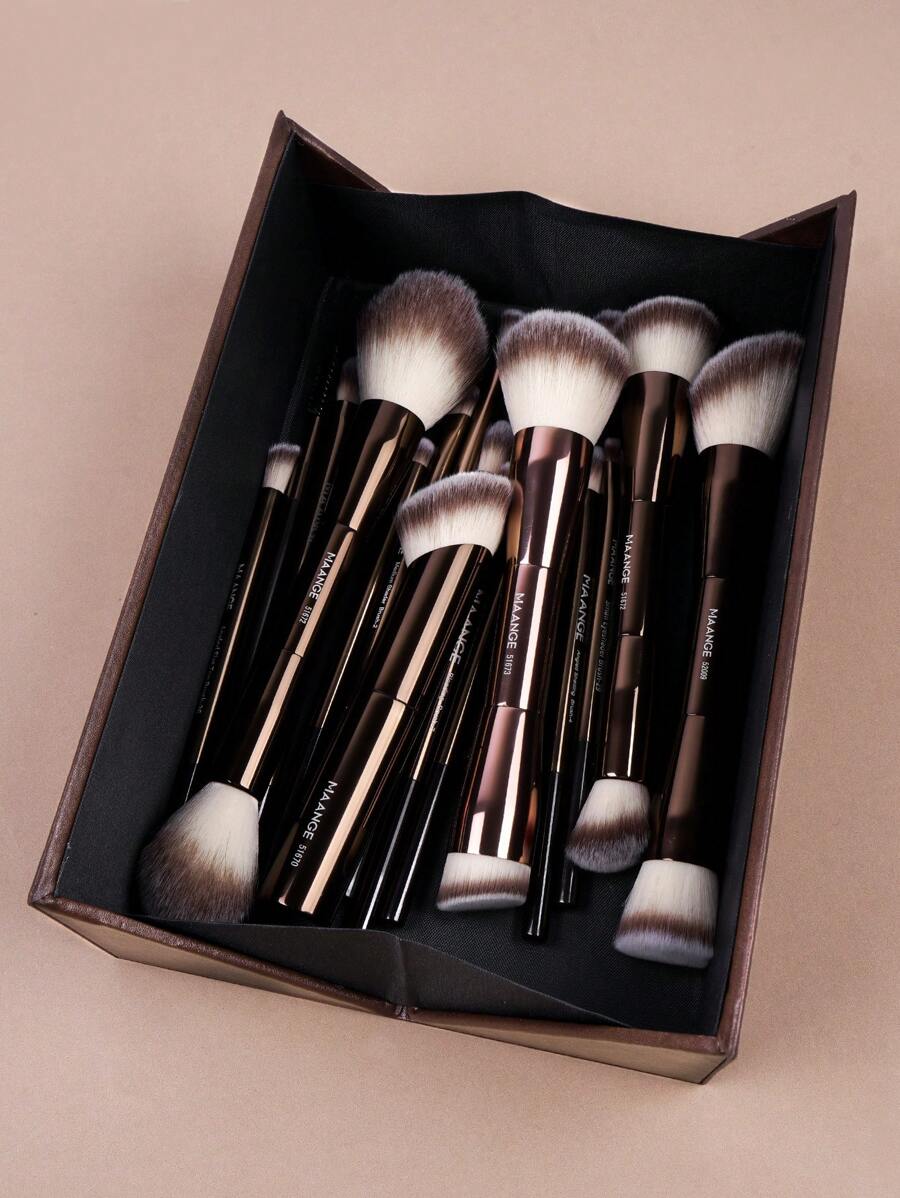 SHEIN MAANGE مجموعة فرش مكياج احترافية بلون قهوة بني