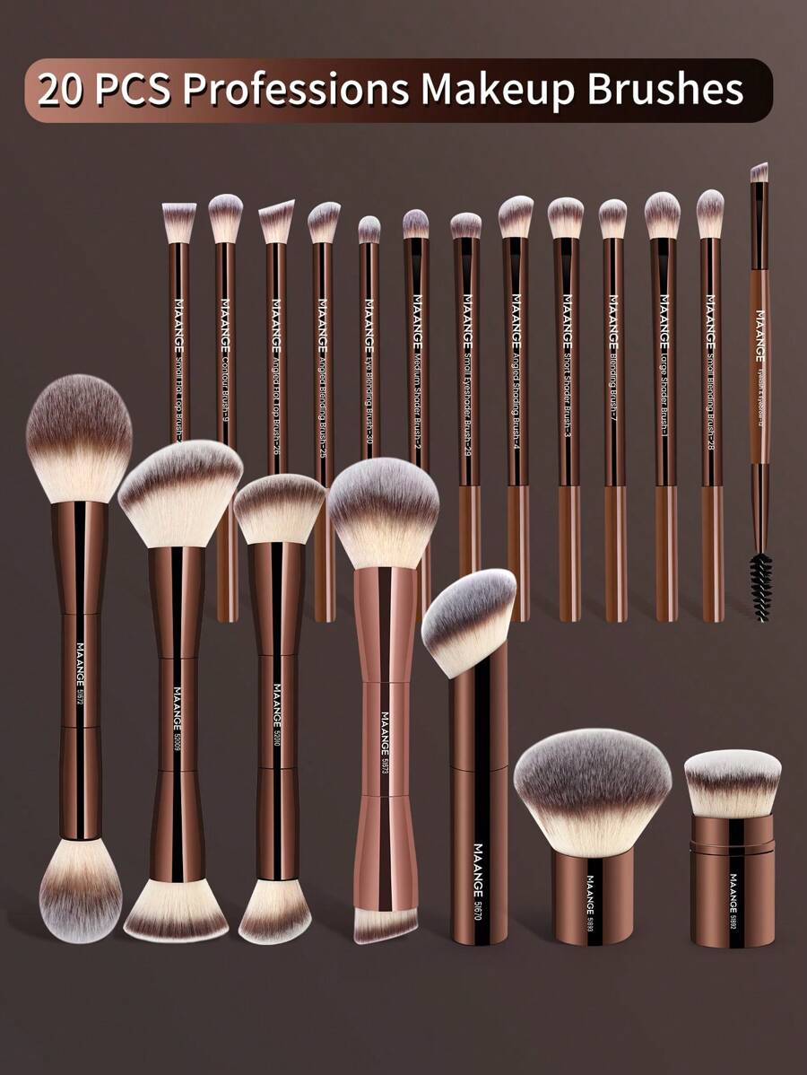 SHEIN MAANGE مجموعة فرش مكياج احترافية بلون قهوة بني