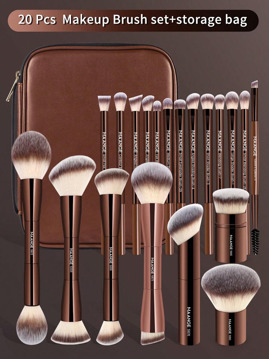 SHEIN MAANGE مجموعة فرش مكياج احترافية بلون قهوة بني