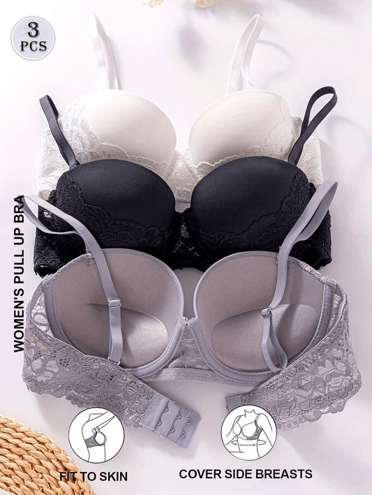SHEIN صدريات نسائية 3 قطع تطريز دانتيل