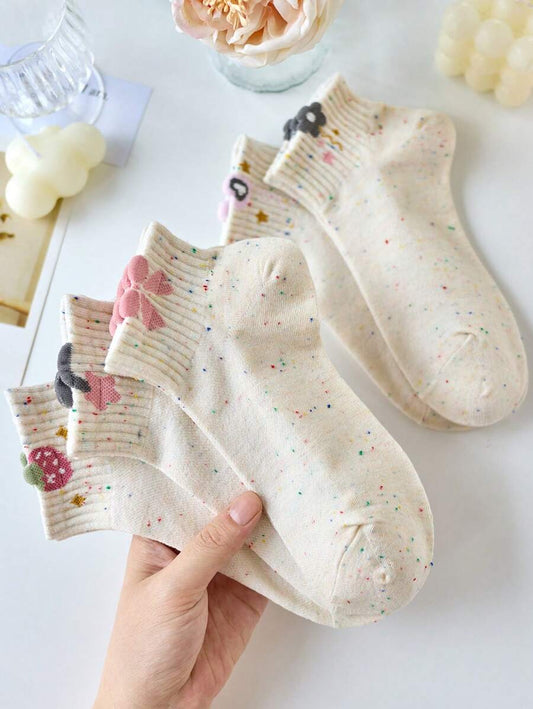 SHEIN جوارب كاحل نسائية 5 أزواج شفافة بنقاط وأزهار