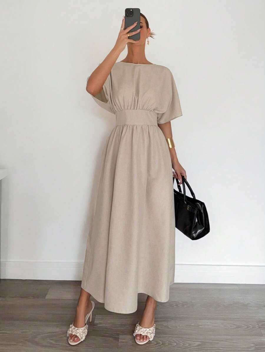 SHEIN Siren Gaze فستان بأكمام خفاش وظهر مكشوف وربطة خصر