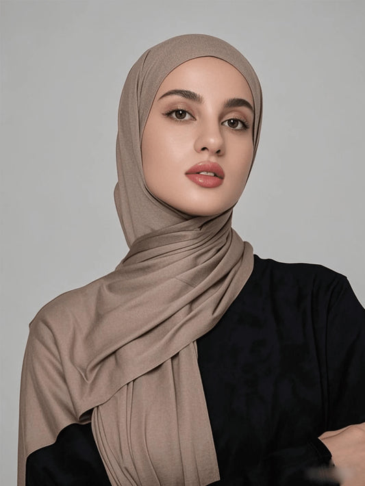 SHEIN وشاح نسائي كلاسيكي بلون كاكي من قماش جيرسيه محبوك