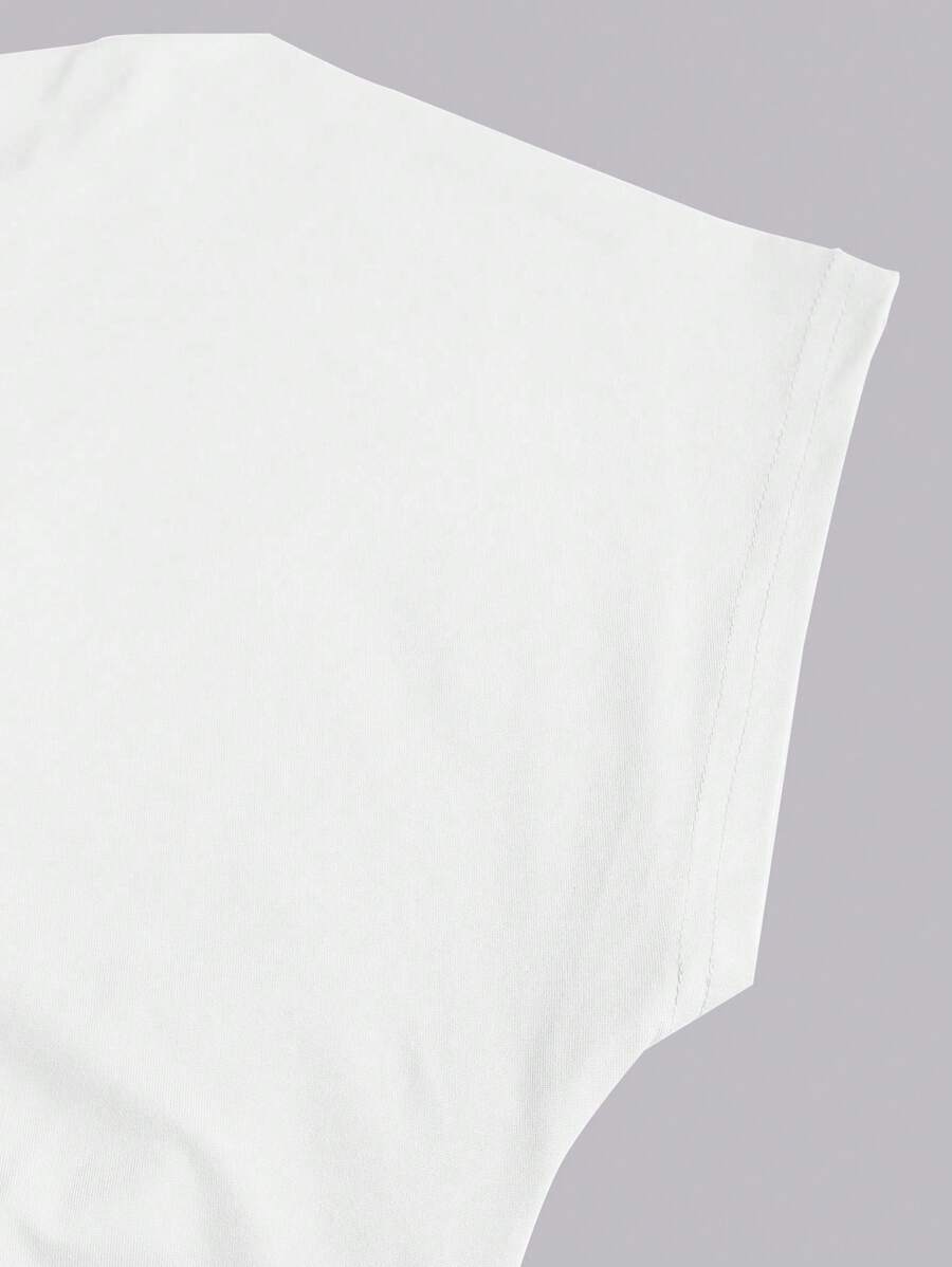 SHEIN Sweetra تي شيرت أبيض غير متماثل بأكمام قصيرة