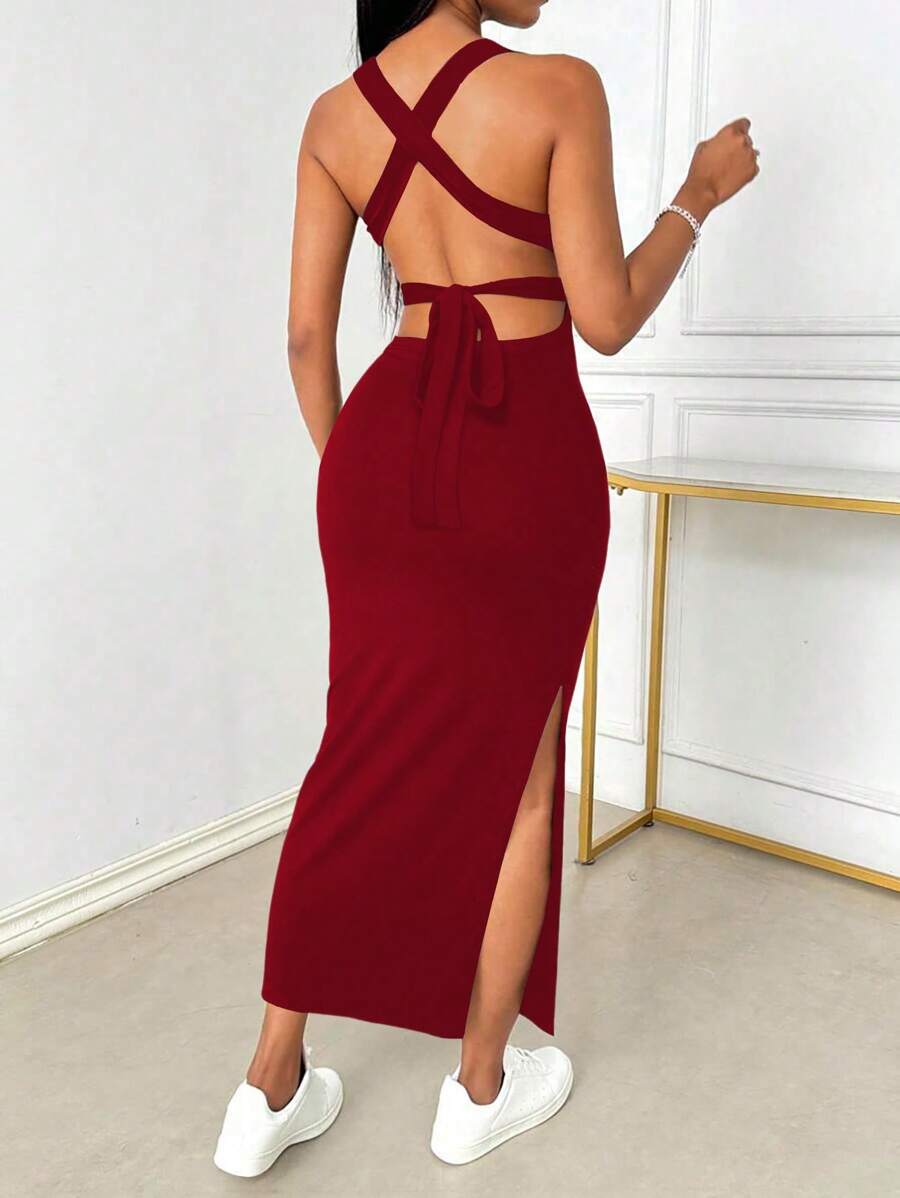 SHEIN INAWLY فستان ضيق جذاب بفتحة رقبة عميقة وظهر عاري