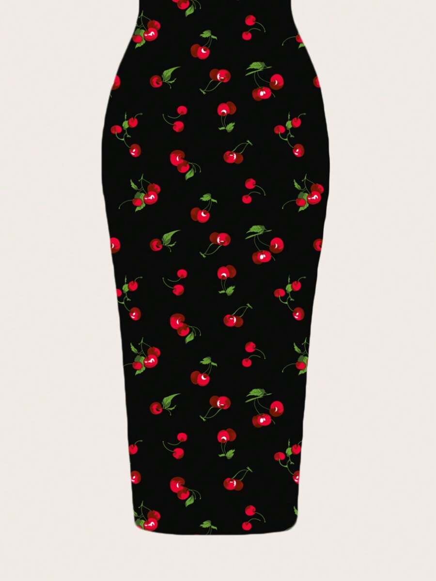 SHEIN EZwear فستان ضيق بطبعة كرز