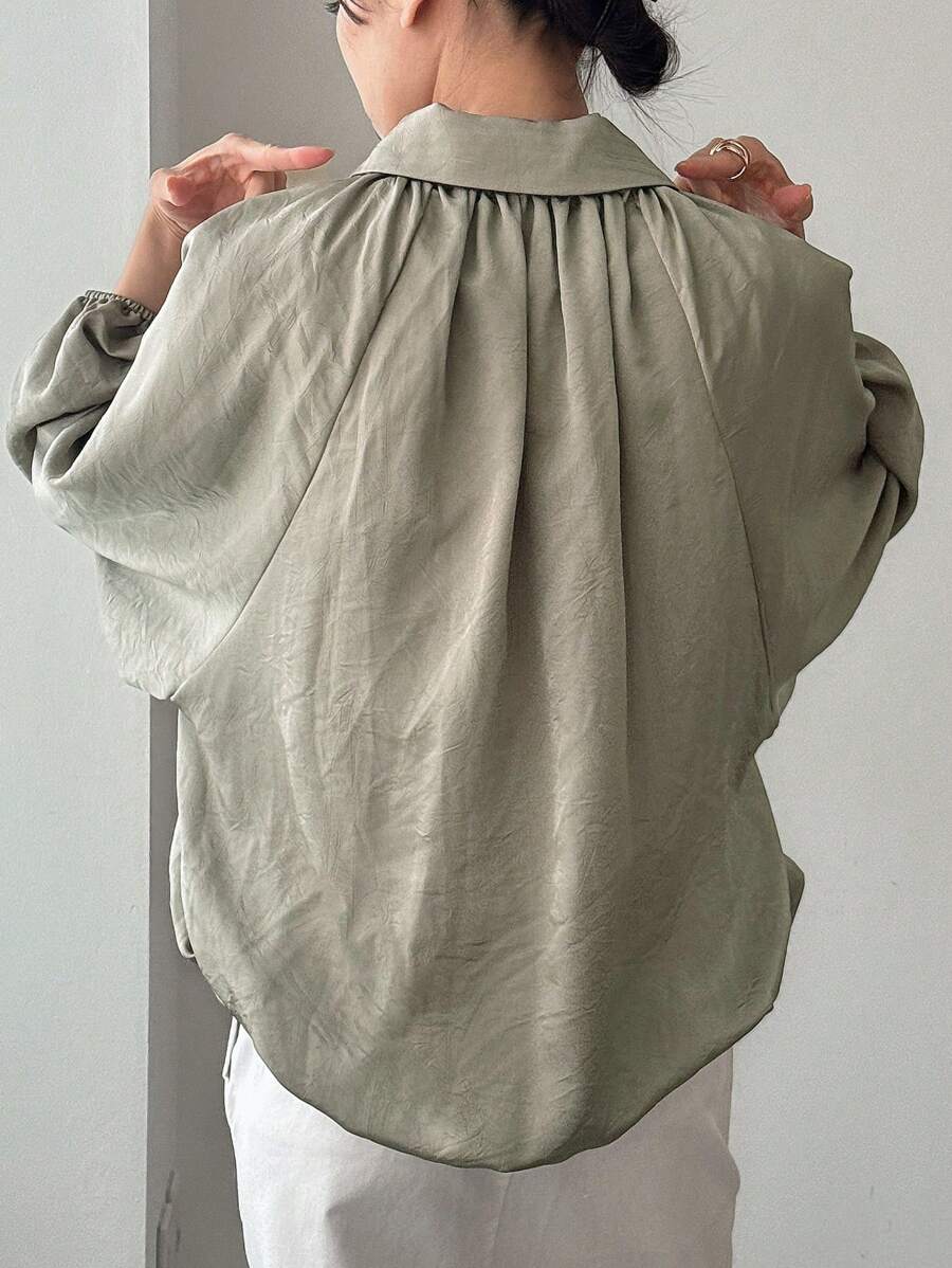 SHEIN FRIFUL جاكيت نسائي فضفاض بياقة ملونة وأكمام منسدلة وسحاب