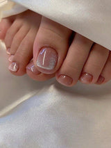 Transform Your Nails with 24Pcs Medium Square Glitter Ombre Fake Toenail & 1Pc Nail File & 1Sheet Tape
