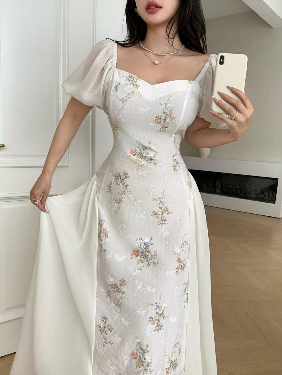 SHEIN Modelyn فستان أبيض أنيق من قماش خاص