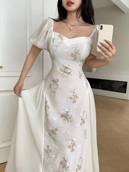 SHEIN Modelyn فستان أبيض أنيق من قماش خاص