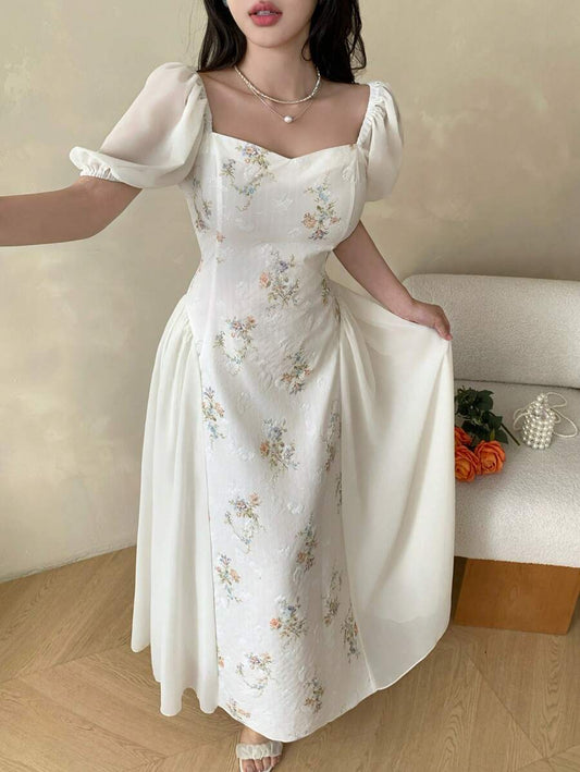 SHEIN Modelyn فستان أبيض أنيق من قماش خاص
