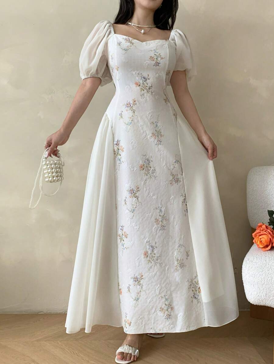 SHEIN Modelyn فستان أبيض أنيق من قماش خاص